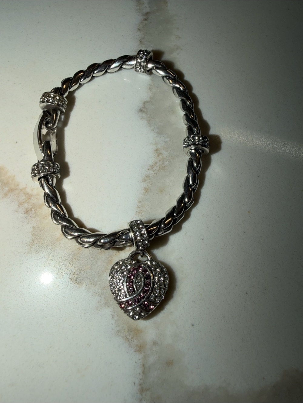 Brighton Breast Cancer Braided Silver Bracelet